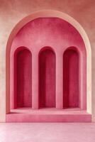 A pink room with arches and a pink wall photo