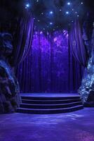 Purple stage with draped curtains photo