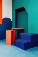 Vibrant, modern, colorful display space with geometric shapes photo