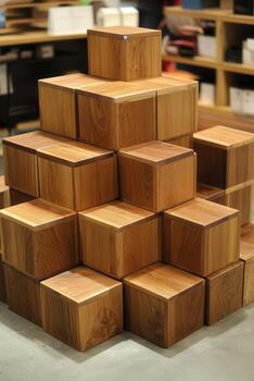 Wooden cube display photo
