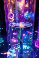 A vibrant display of light and water, showcasing glowing jellyfish and interactive elements photo