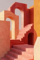 Abstract architectural scene with vibrant colours and geometric forms photo