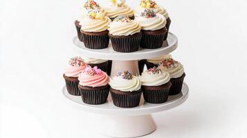 A Delectable Array of Cupcakes on a Beautiful Stand photo