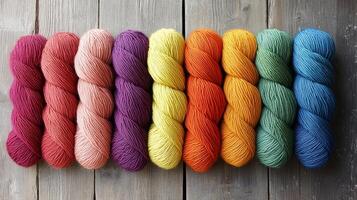 Vibrant Rainbow Yarn Collection for Knitting and Crafting photo