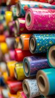 Colorful Gift Wrapping Paper Rolls in Store Display photo