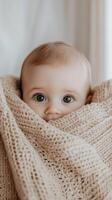 Precious Baby Wrapped in a Knitted Blanket photo