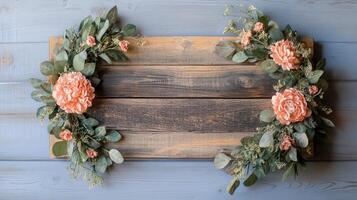 Rustic Floral Arrangement on Wooden Board photo
