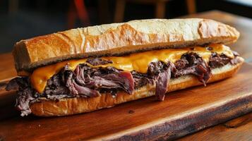 A mouthwatering Beef and Cheese Sandwich photo
