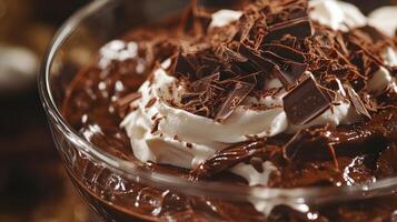Rich Chocolate Pudding with Whipped Cream and Chopped Chocolate photo