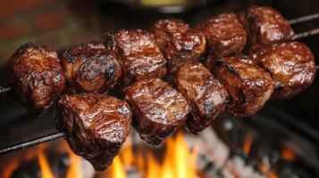A la parrilla carne de vaca brochetas en el parilla foto