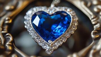 Heart-Shaped Blue Gemstone Pendant with Diamonds photo