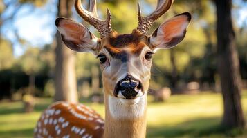 Majestic Deer in a Lush Forest Scene photo