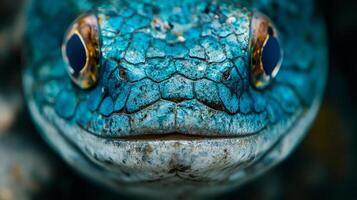 Close-up View of a Vibrant Blue Snake's Head photo