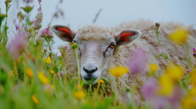 Adorable Sheep in a Colorful Meadow photo