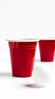 Red Plastic Cups and White Ball for Fun Party Games photo
