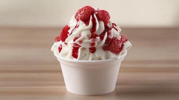 Strawberry Whipped Cream Ice Cream Dessert photo