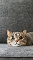 Curious Cat's Wide Eyes on a Sofa photo