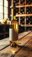 Refined White Wine Bottle Displayed in a Rustic Vineyard Cellar photo