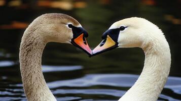 Two Swans in Love, Heart-Shaped Embrace photo