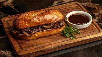 Savory Beef Sandwich with Caramelized Onions and BBQ Sauce photo