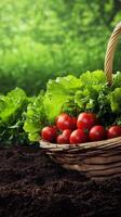 Fresh Tomatoes and Lettuce in a Basket, Ready to Eat photo