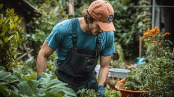 Dedicated Gardener in a Vibrant Garden photo
