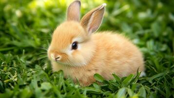 Adorable Baby Bunny in Lush Green Grass photo