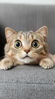 Astonished Tabby Cat on a Cozy Sofa photo