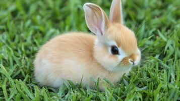 Tiny Bunny Resting in Lush, Fresh Grass photo