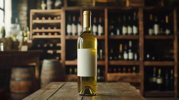 Elegant White Wine Bottle in a Vintage Wine Cellar photo