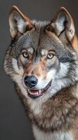 Close-up Portrait of a Majestic Gray Wolf photo