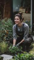 Dedicated Gardener Nurturing a Flourishing Garden photo