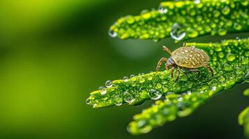 Tick on a Dewy Green Leaf A Nature's Close-up photo