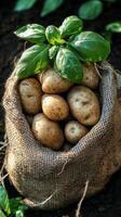 Freshly Harvested Potatoes in a Rustic Sack photo