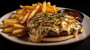 Melted Cheese Burger with Crispy Fries - A Culinary Delight photo