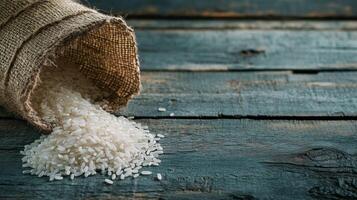 A Bountiful Harvest White Rice in a Burlap Bag photo
