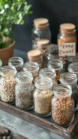 Assorted Grains and Seeds in Glass Jars - A Colorful Kitchen Display photo