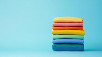 Colorful Fabric Stack against a Light Blue Background photo