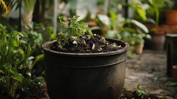 A Lush Potted Plant in a Garden Setting photo