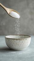 Sugar Pouring into Bowl A Sweet Culinary Moment photo