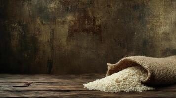 A Bountiful Harvest White Rice in a Burlap Sack photo