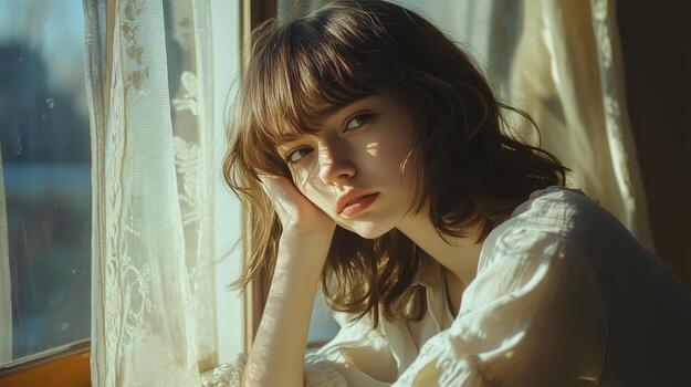 A Pensive Woman by the Window, Capturing a Moment of Reflection photo