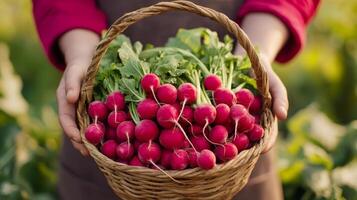 Freshly Harvested Radishes in a Basket - A Bountiful Harvest photo