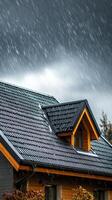 Stunning Home Exterior in a Stormy Weather with a Detailed Roof photo