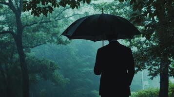 Rainy Day Reflection A Man Under an Umbrella photo