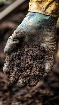 Close Up of Rich Soil in a Gardener's Hand photo