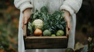 Fresh Harvest of Colorful Vegetables in Wooden Crate photo