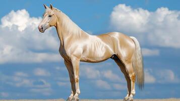 Stunning Golden Horse against a Cloudy Sky photo