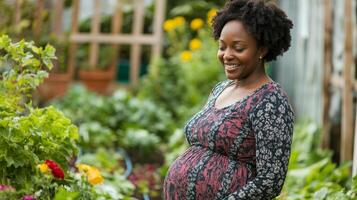 Pregnant Woman in a Garden, A Moment of Joy and Hope photo