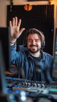 Smiling Audio Engineer in a Modern Recording Studio photo